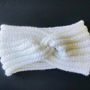 Hand Knit Twisted Winter Headband - White